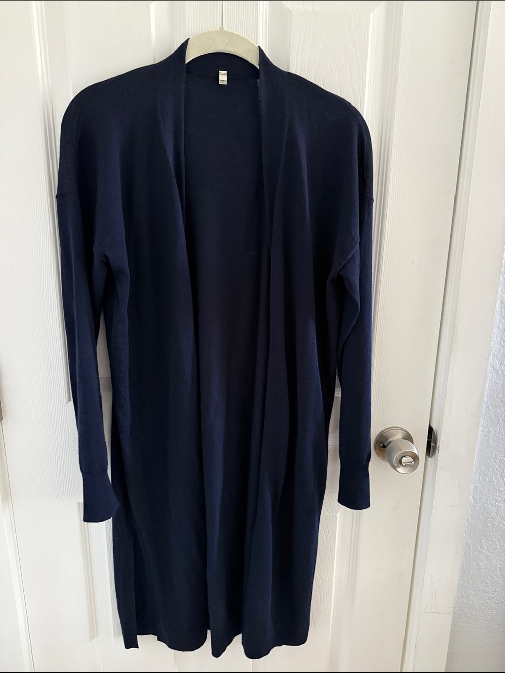 Muji Long Open-Front Cardigan in Navy Blue